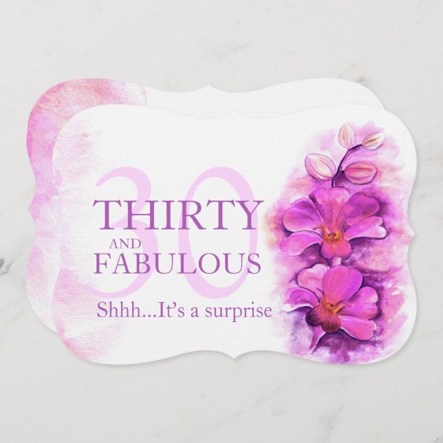 30th Orchid watercolor purple thirty and fabulous Invitation (Front/Back)