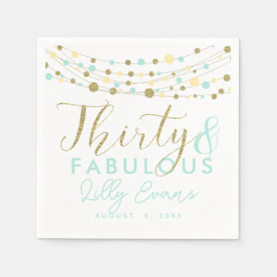 30th party paper napkin decoration, glitter teal