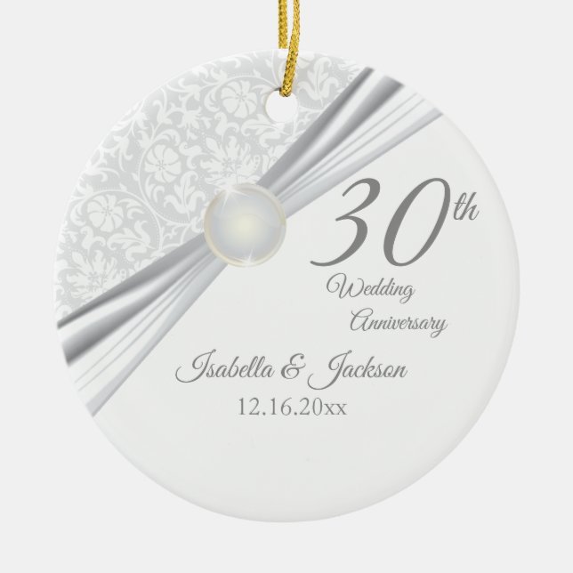 30th Pearl  Anniversary Ceramic Tree Decoration (Front)