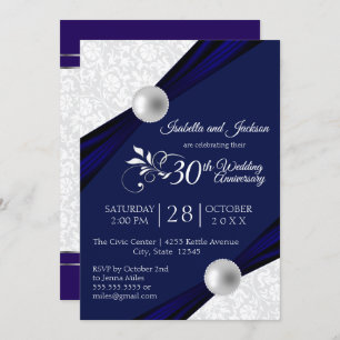 30th Pearl Anniversary Design - Navy and White Invitation