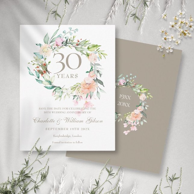30th Pearl Anniversary Save the Date Roses Floral Announcement Postcard (30th Pearl Anniversary Save the Date Roses Floral Announcement Postcard)