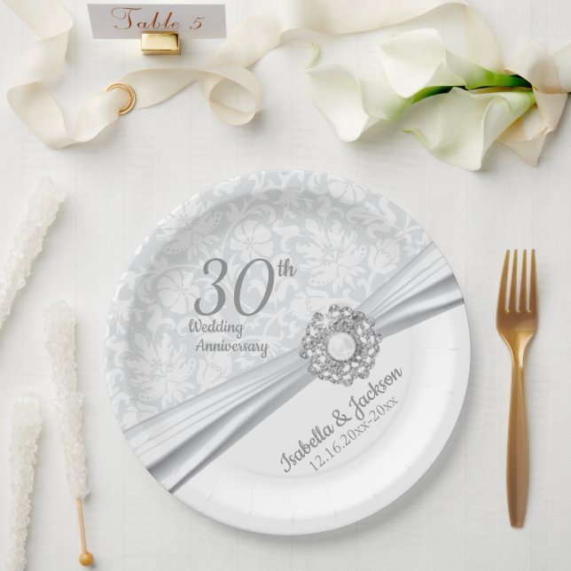 30th Pearl Jewel Wedding Anniversary  Paper Plate (Wedding)