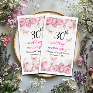 30th Pearl Wedding Anniversary Blush Roses Napkin