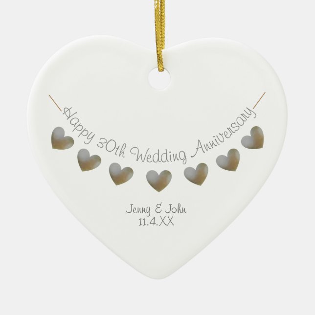 30th pearl wedding anniversary bunting gift  ceramic tree decoration (Front)