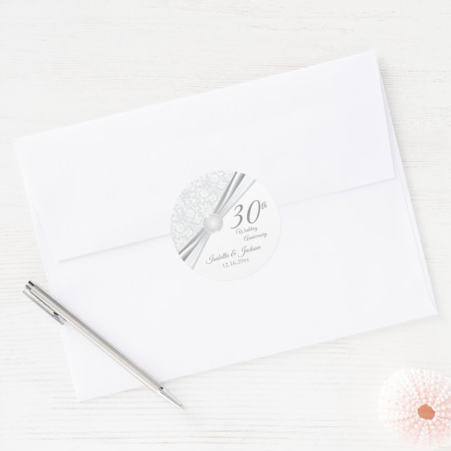 30th Pearl Wedding Anniversary Classic Round Sticker (Envelope)
