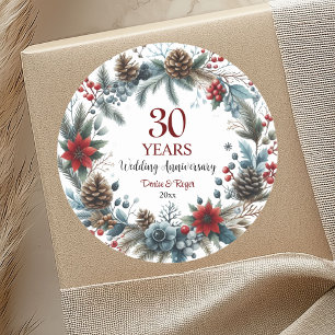 30th Pearl Wedding Anniversary Elegant Winter Classic Round Sticker