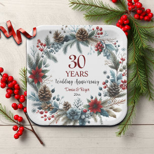 30th Pearl Wedding Anniversary Elegant Winter Paper Plate