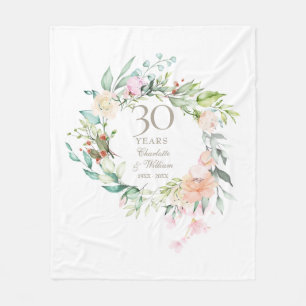 30th Pearl Wedding Anniversary Floral Garland Fleece Blanket