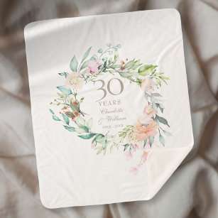 30th Pearl Wedding Anniversary Floral Garland Sherpa Blanket