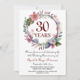 30th Pearl Wedding Anniversary Floral Invitation