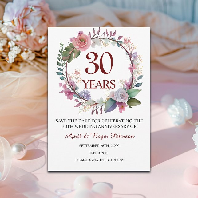 30th Pearl Wedding Anniversary Floral Save The Date (Creator Uploaded)