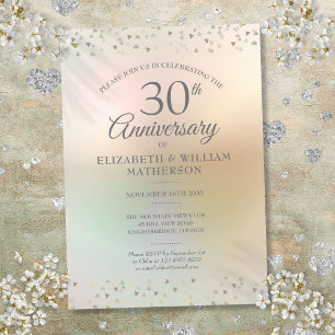 30th Pearl Wedding Anniversary Hearts Confetti Invitation