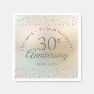 30th Pearl Wedding Anniversary Hearts Confetti Napkin