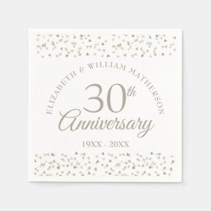 30th Pearl Wedding Anniversary Hearts Confetti Napkin