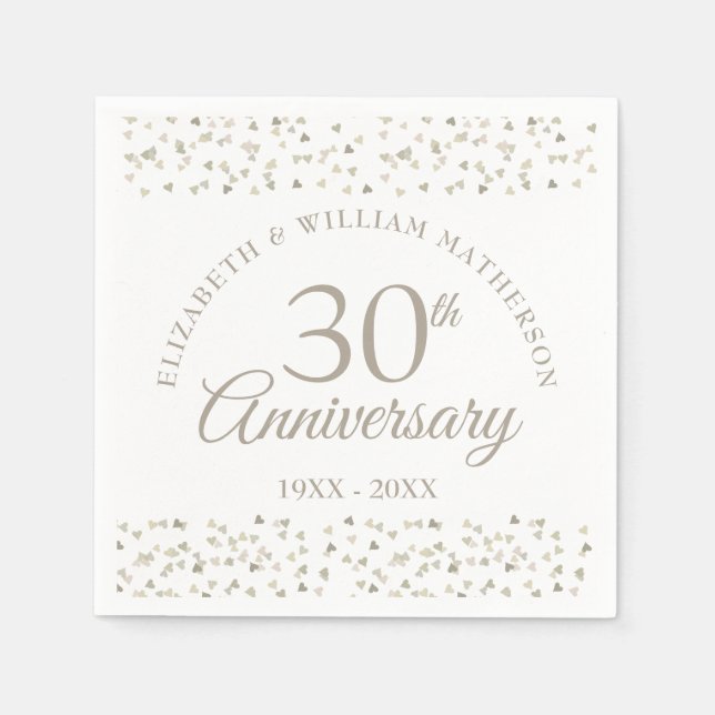 30th Pearl Wedding Anniversary Hearts Confetti  Napkin (Front)