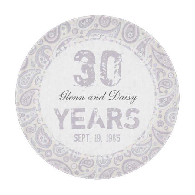 30th Pearl Wedding Anniversary Paisley Pattern Cutting Board (Front)