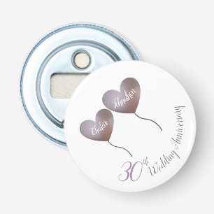 30th Pearl wedding anniversary purple balloon gift Bottle Opener