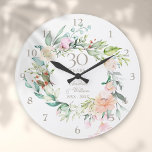 30th Pearl Wedding Anniversary Roses Floral Large Clock<br><div class="desc">Featuring a delicate watercolor floral garland,  this chic botanical 30th wedding anniversary clock can be personalised with your special pearl anniversary details set in elegant pearl grey typography. Designed by Thisisnotme©</div>