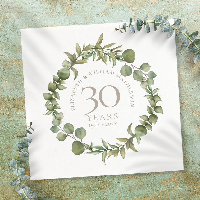 30th Pearl Wedding Anniversary Woodland Greenery Napkin (Creator Uploaded)