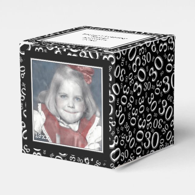 30th Photo Keepsake - Black/White  Number Pattern Favour Box (Front Side)