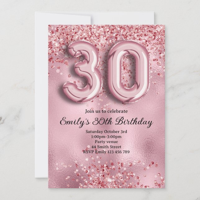30th Pink Glitter Birthday Invitation (Front)