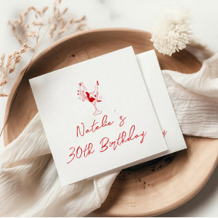 30th Retro White Red Hand Drawn Milestone Birthday Napkin