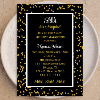30th Shhh it's a Surprise Birthday Confetti  Invitation