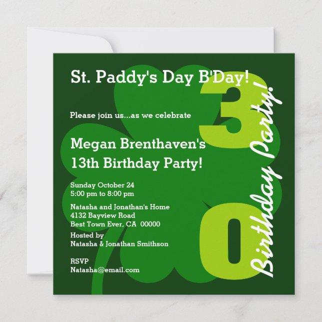 30th ST PATRICK Birthday Party Shamrock A01 Invitation (Front)
