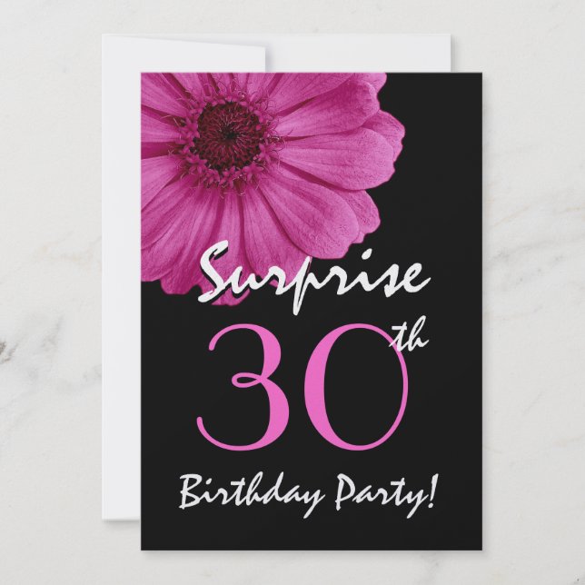 30th Surprise Birthday Fuschia Pink Daisy Metallic Invitation (Front)
