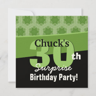 30th Surprise Birthday Green Black Stars G303 Invitation