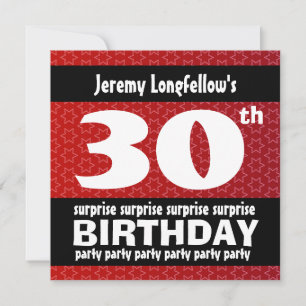 30th SURPRISE  Birthday Party Red Black White B521 Invitation