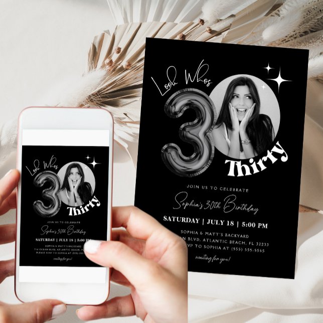 30th Thirty Birthday Black Men Women Photo Invitation (Creator Uploaded)