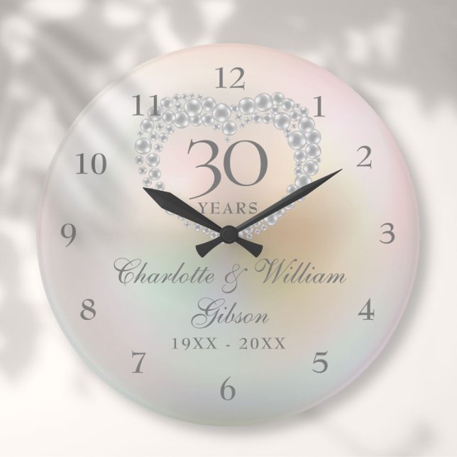 30th Wedding Anniversary Beautiful Pearl Heart Large Clock (Creator Uploaded)