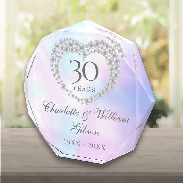 30th Wedding Anniversary Beautiful Pearl Heart  Photo Block (30th Wedding Anniversary Beautiful Pearl Heart Photo Block)