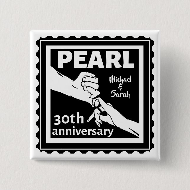 30th wedding anniversary black and white romantic 15 cm square badge (Front)