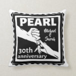 30th wedding anniversary black and white romantic cushion<br><div class="desc">If you would like any help customising this design, please use the ask this designer button, just below this text. A black and white design to mark your 30th, 30 years wedding anniversary. An illustration of a husband and wife holding hands. The text reads pearl which is a traditional gift...</div>
