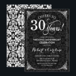 30th Wedding Anniversary - Black White Damask Invitation<br><div class="desc">Golden 30th Wedding Anniversary Invitation.
Elegant vintage black and white design with damask pattern. Features script font. Cheers to 30 years! Can be personalized into any year of marriage! Message me if you need further customization.</div>