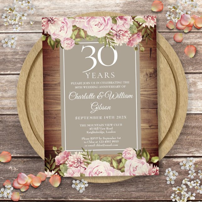 30th Wedding Anniversary Boho Rustic Roses Floral Invitation (30th Wedding Anniversary Boho Rustic Roses Floral Invitation)
