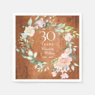 30th Wedding Anniversary Boho Rustic Wood Floral Napkin