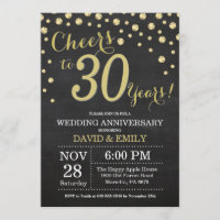 30th Wedding Anniversary Chalkboard Black and Gold