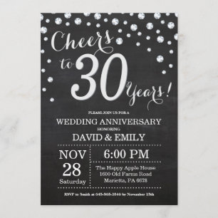 30th Wedding Anniversary Chalkboard Black Silver Invitation