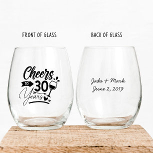 30th Wedding Anniversary Elegant Celebration Stemless Wine Glass