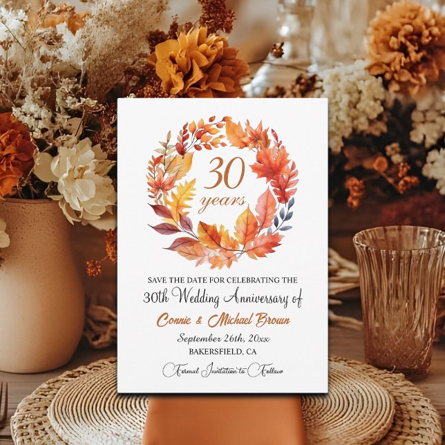 30th Wedding Anniversary Elegant Fall Floral Save The Date (Creator Uploaded)