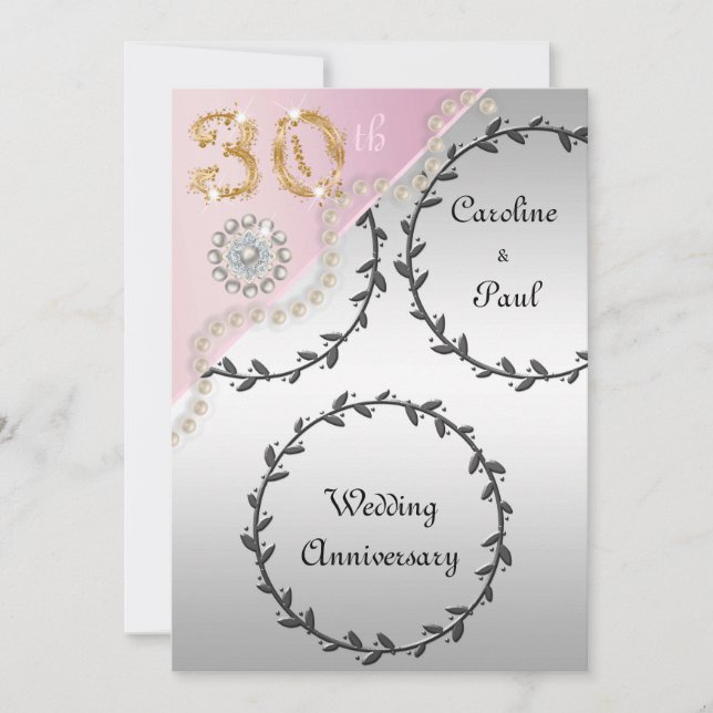 30th Wedding Anniversary Embossed Silver Rose Gold Invitation (Front)