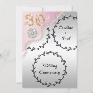 30th Wedding Anniversary Embossed Silver Rose Gold Invitation