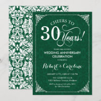 30th Wedding Anniversary Emerald Green Damask