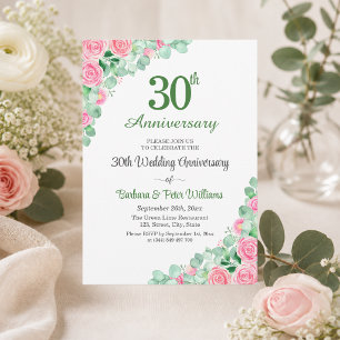 30th Wedding Anniversary Eucalyptus Roses Invitation