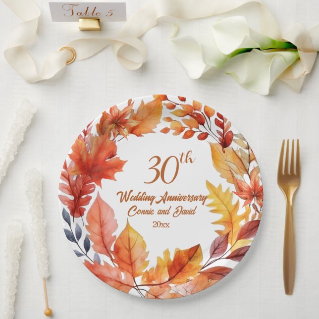 30th Wedding Anniversary Fall Floral Paper Plate (Wedding)