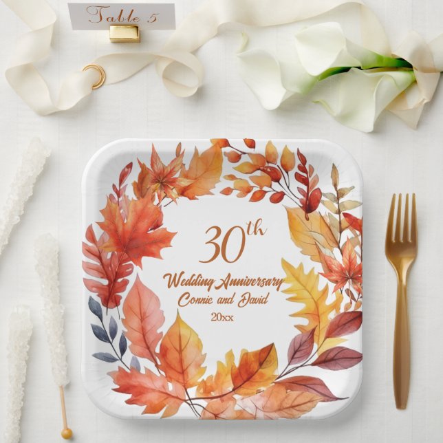 30th Wedding Anniversary Fall Floral Paper Plate (Wedding)