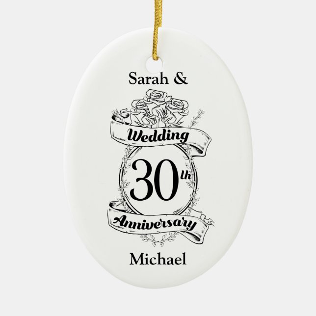 30th Wedding Anniversary Flowers Rose Romantic Ceramic Tree Decoration (Front)